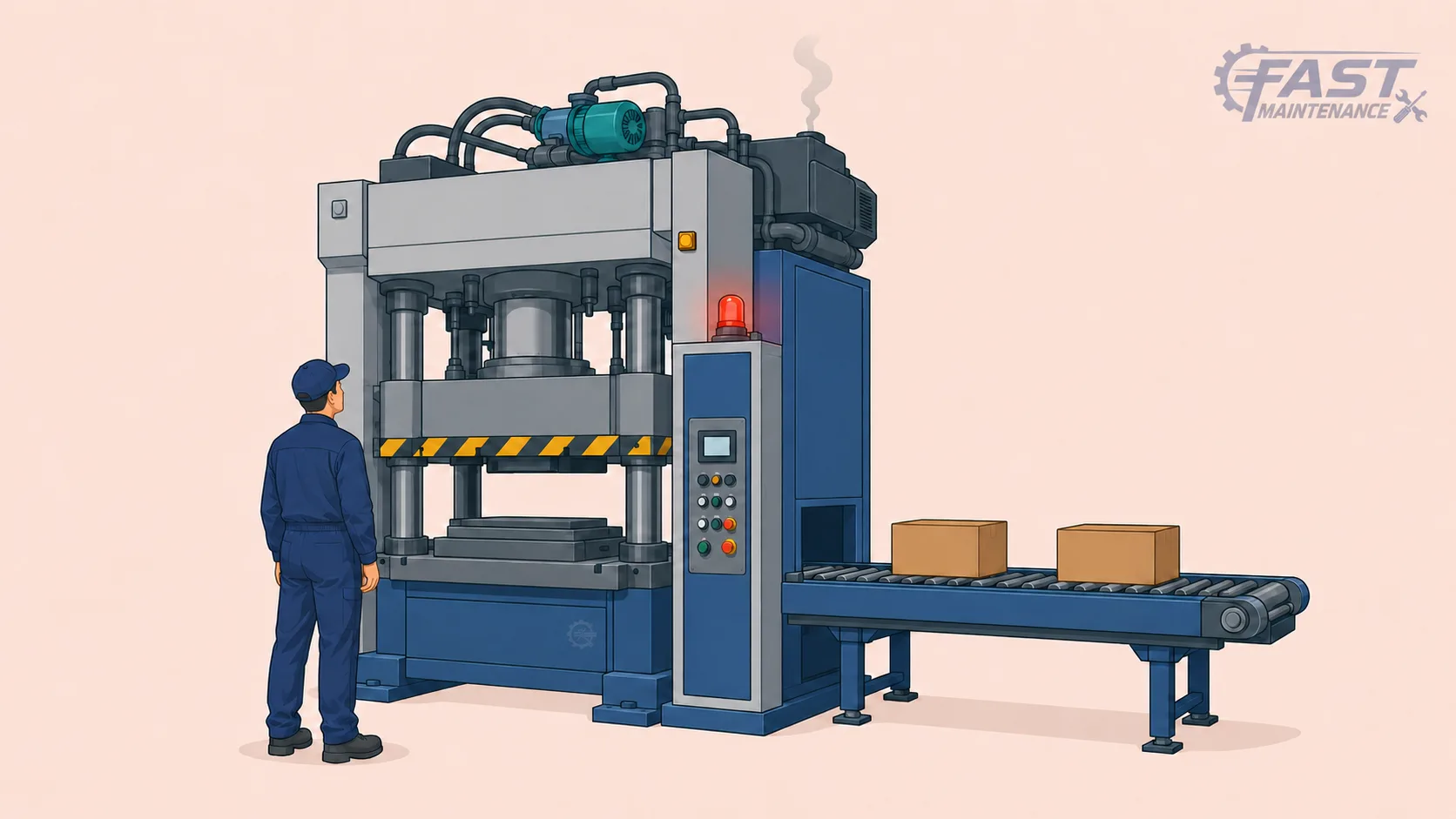 Idle CNC machine stopped mid-shift after an unexpected breakdown halts the production line